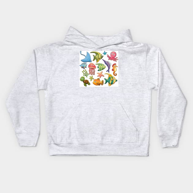 Sea Creatures Kids Hoodie by longford